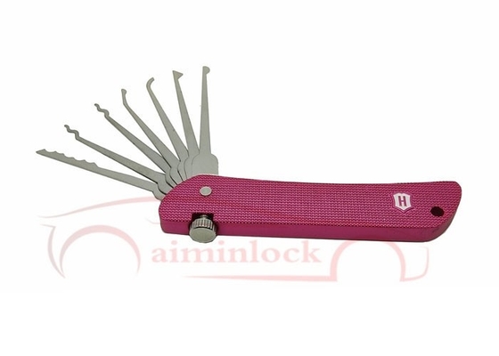 Haoshi outils de serrurerie pliables 7 en 1 ensemble de collecte de serrures outils de serrurerie (rose)